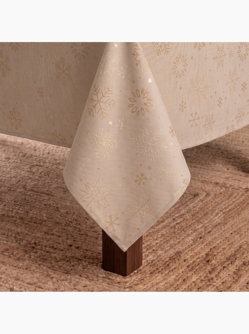 Tovaglia natalizia in cotone, fiocchi di neve dorati in rilievo - gamusi Bianco Perlato/Beige/Oro - Kiabi