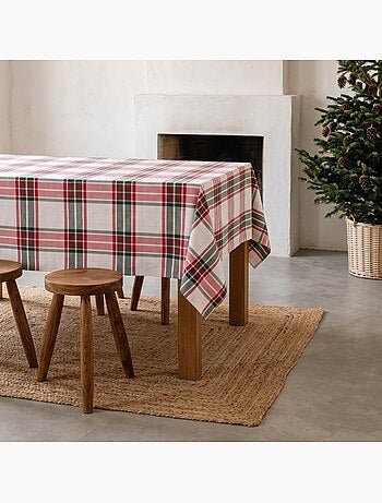 Tovaglia natalizia in cotone testurizzato con filo lurex in rilievo, motivo tartan - gamusi.