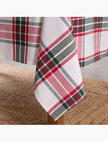 Tovaglia natalizia in cotone testurizzato con filo lurex in rilievo, motivo tartan - gamusi.