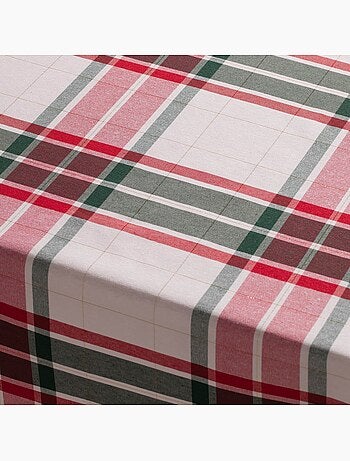 Tovaglia natalizia in cotone testurizzato con filo lurex in rilievo, motivo tartan - gamusi.