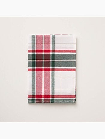 Tovaglia natalizia in cotone testurizzato con filo lurex in rilievo, motivo tartan - gamusi.