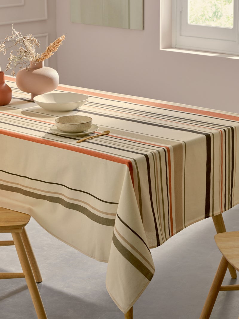 Tovaglia ovale in cotone spalmato a righe stile basco Beige - Kiabi
