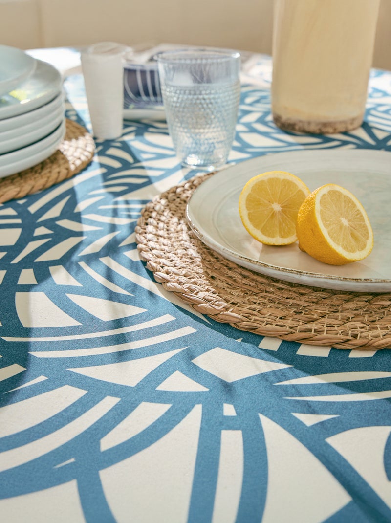 Tovaglia ovale in cotone spalmato con fogliage astratto Blu - Kiabi