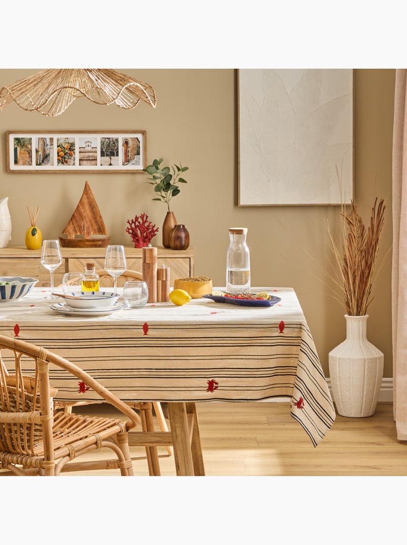 Tovaglia rettangolare in cotone con ricami in stile marinaro Beige - Kiabi
