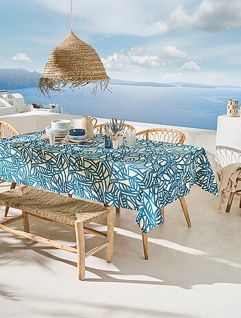 Tovaglia rettangolare in cotone spalmato con motivo fogliage astratto