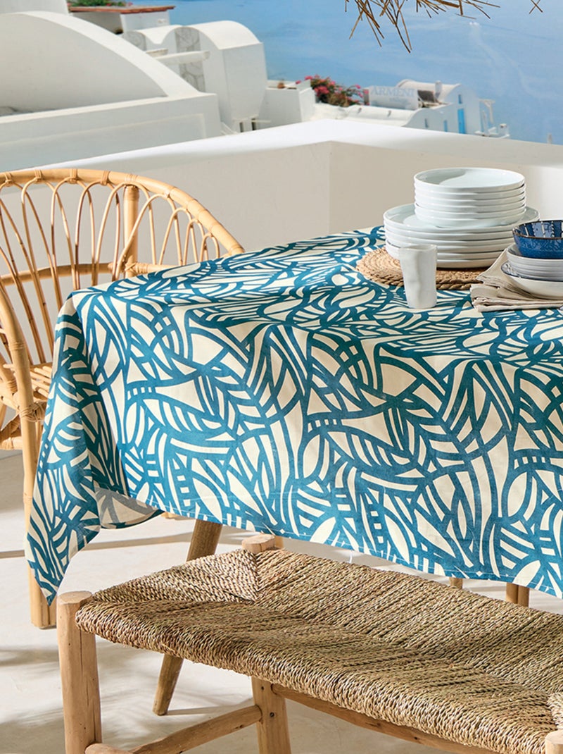 Tovaglia rettangolare in cotone spalmato con motivo fogliage astratto Blu - Kiabi