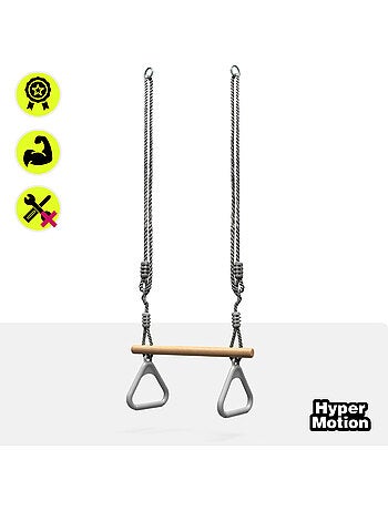 Trapezio ginnastica bambini hypermotion con anelli e barra in legno, altalena da giardino regolabile