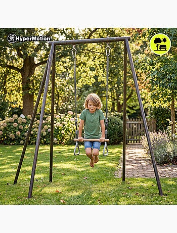 Trapezio ginnastica bambini hypermotion con anelli e barra in legno, altalena da giardino regolabile