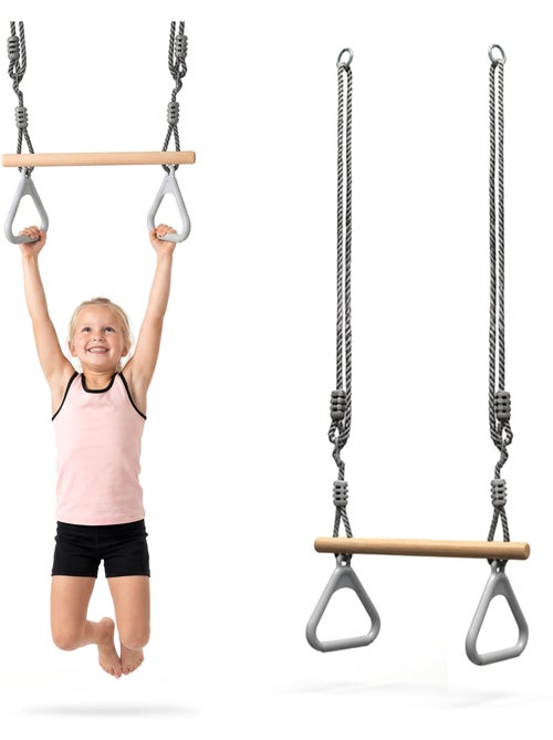 Trapezio ginnastica bambini hypermotion con anelli e barra in legno, altalena da giardino regolabile - Kiabi Trapezio ginnastica bambini hypermotion con anelli e barra in legno, altalena da giardino regolabile - Kiabi