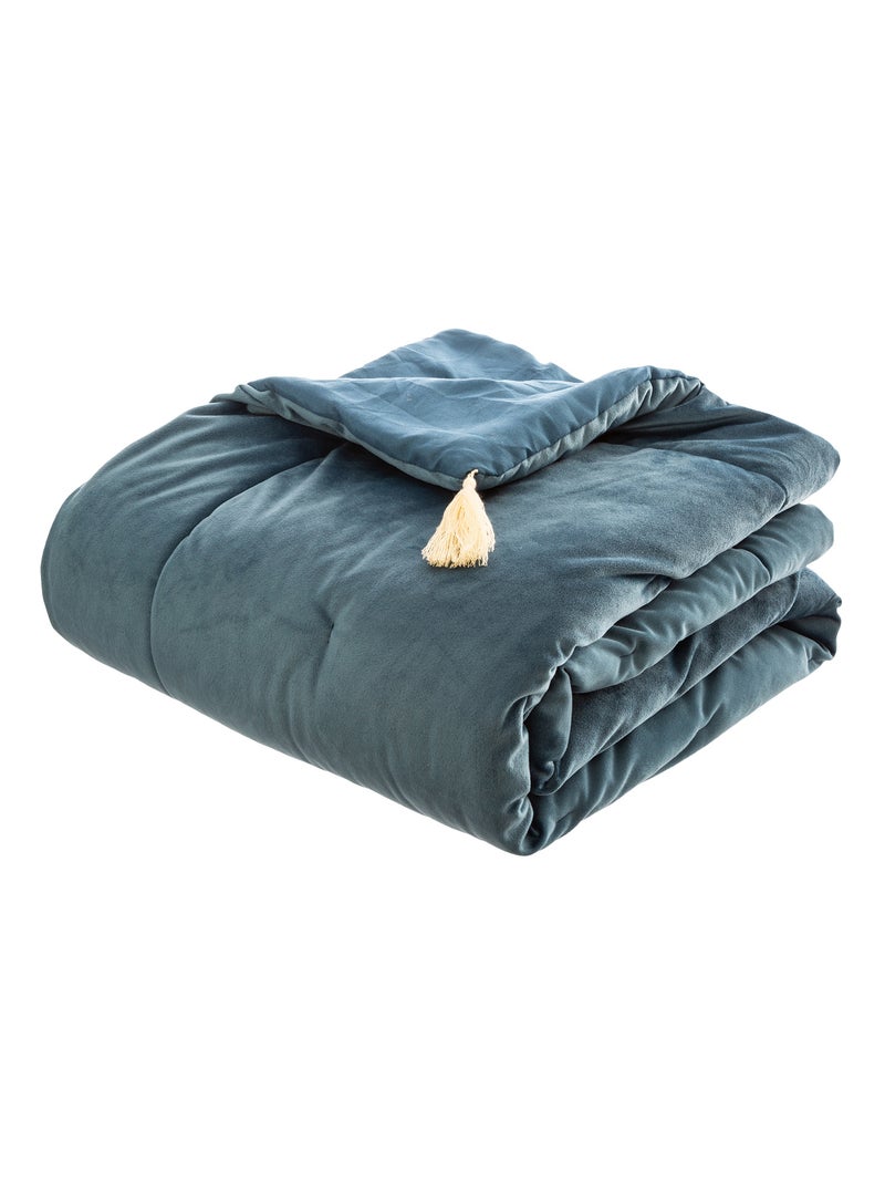 Trapunta in velluto con nappe Blu - Kiabi
