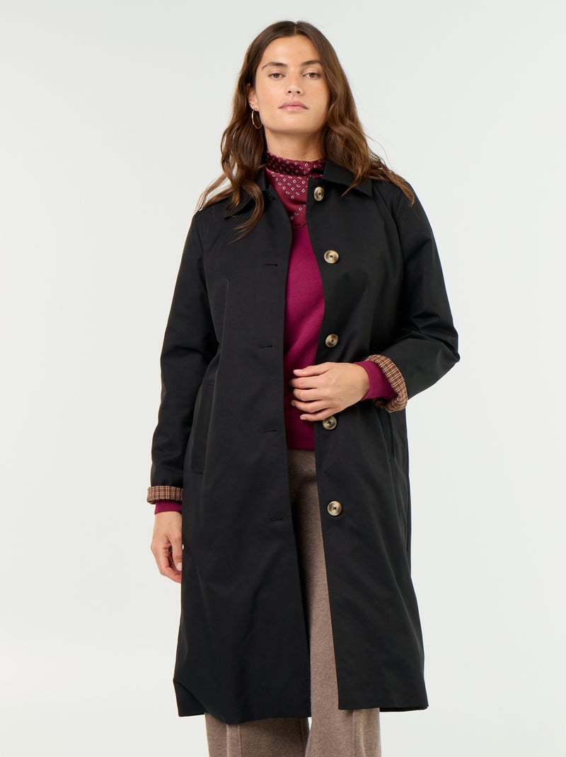 Trench a mezza lunghezza con fodera interna Nero - Kiabi