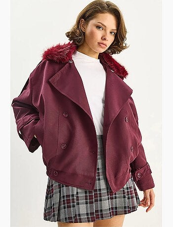 Trench coat con colletto in pelliccia sintetica lucci