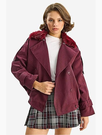 Trench coat con colletto in pelliccia sintetica lucci