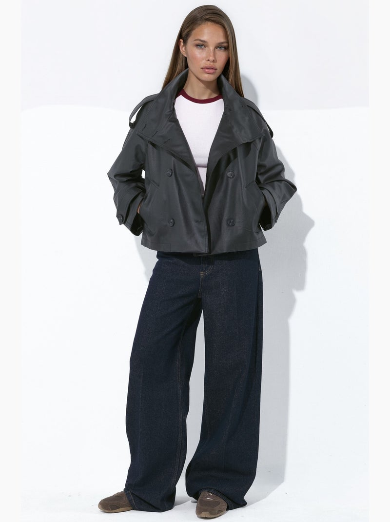 Trench coat corto in ecopelle hiccup Grigio nero - Kiabi