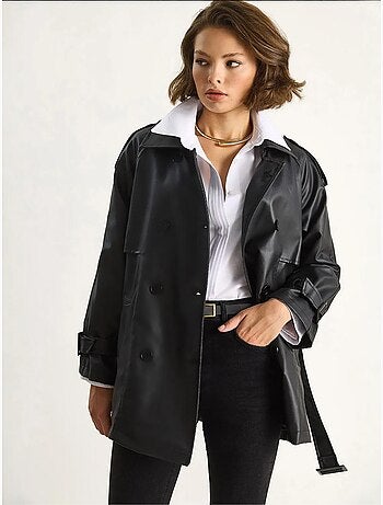 Trench coat doppiopetto in ecopelle lucci