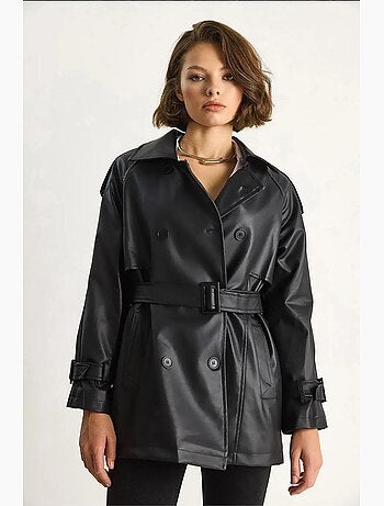 Trench coat doppiopetto in ecopelle lucci