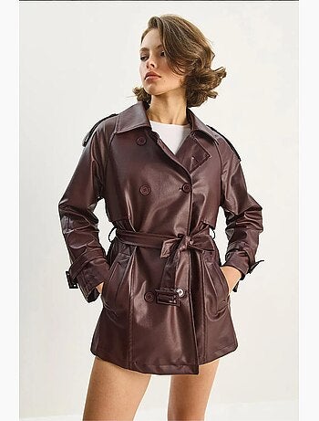 Trench coat doppiopetto in ecopelle lucci