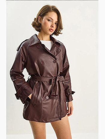 Trench coat doppiopetto in ecopelle lucci