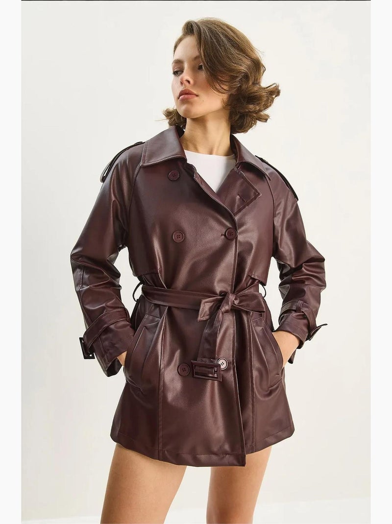 Trench coat doppiopetto in ecopelle lucci Rosso bordeaux - Kiabi