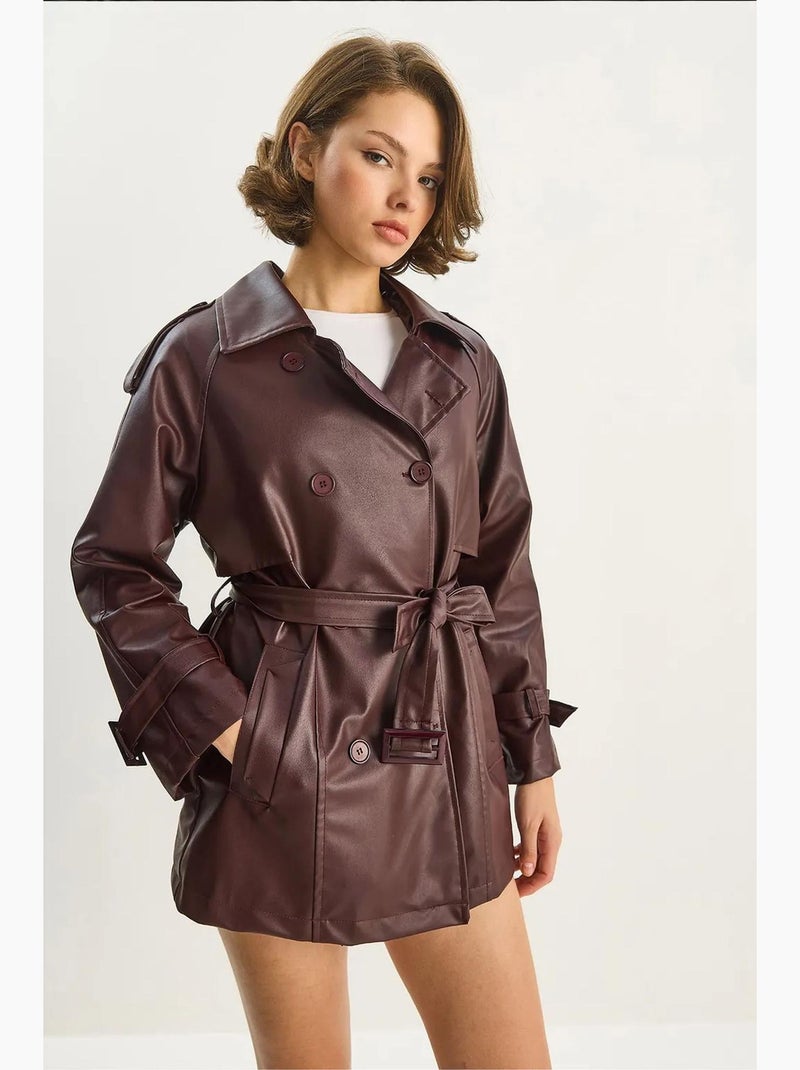 Trench coat doppiopetto in ecopelle lucci Rosso bordeaux - Kiabi
