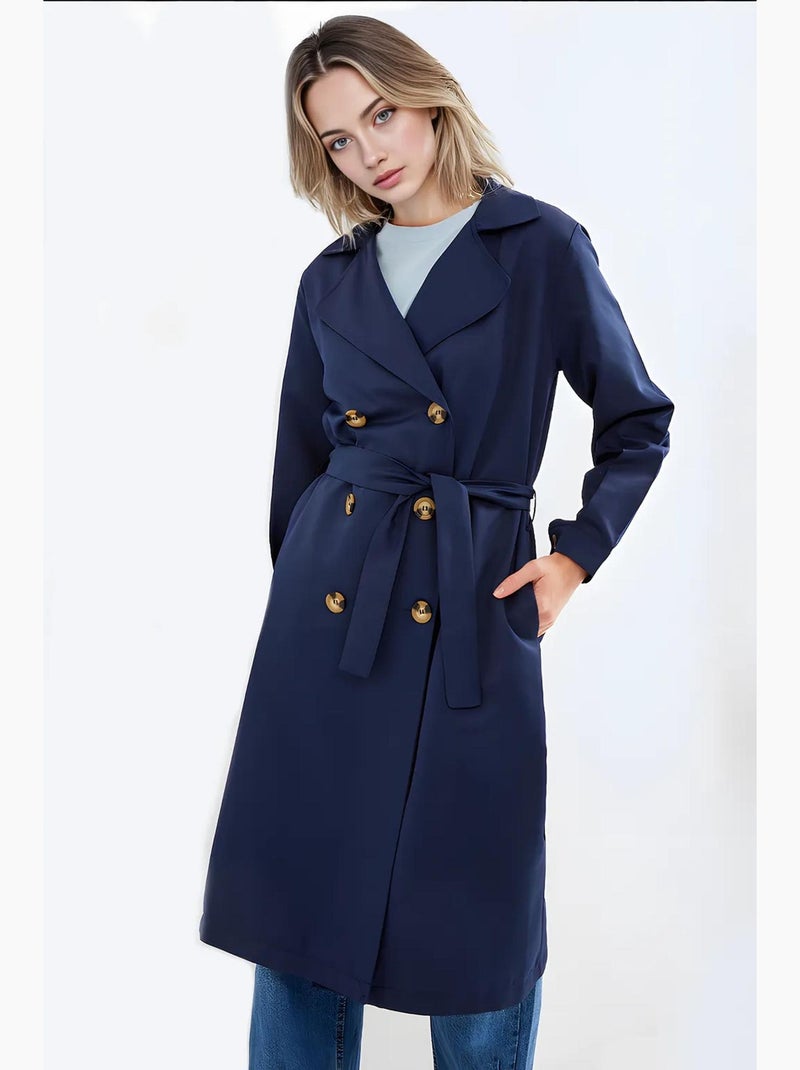 Trench coat lungo con cintura bdart Blu marino - Kiabi