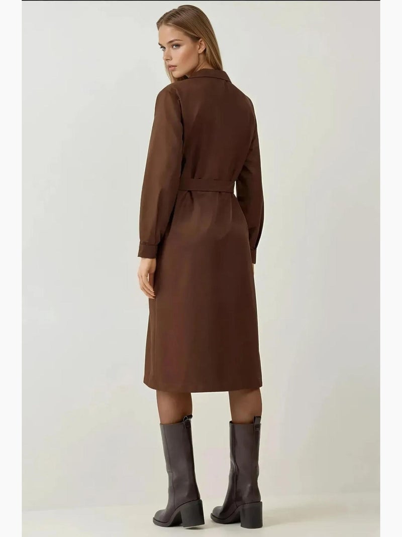 Trench coat lungo con cintura bdart Marrone scuro - Kiabi