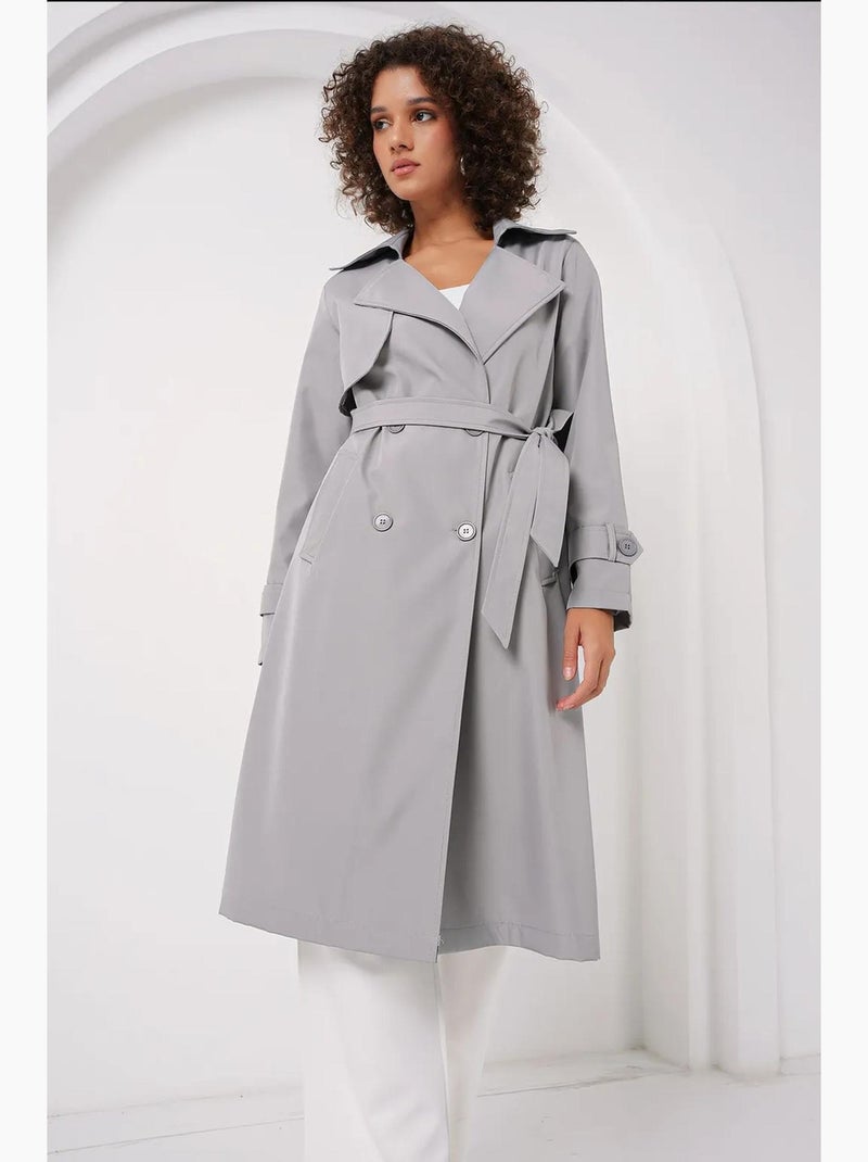 Trench coat lungo con cintura e maniche lunghe bdart Grigio - Kiabi