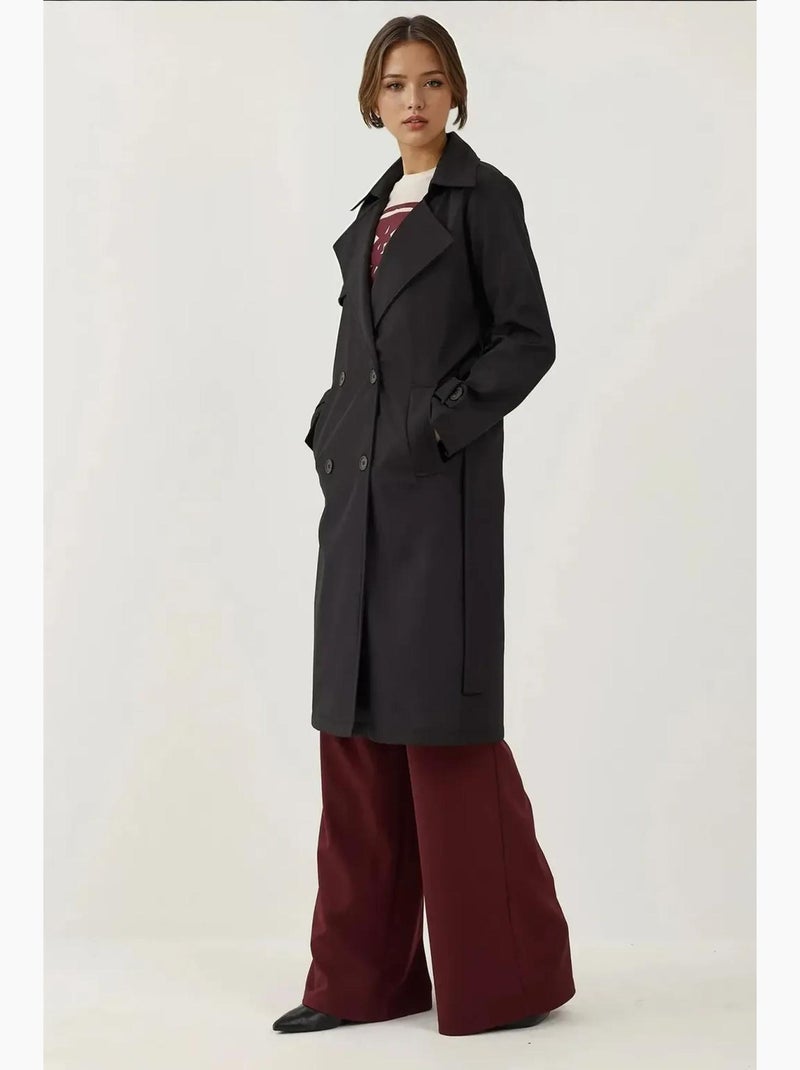 Trench coat lungo con cintura e maniche lunghe bdart Nero - Kiabi