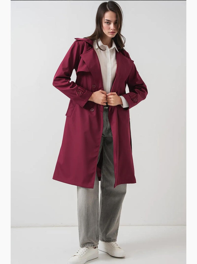 Trench coat lungo con cintura e maniche lunghe bdart Rosso bordeaux - Kiabi
