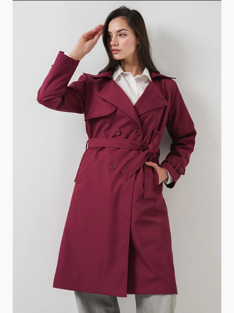 Trench coat lungo con cintura e maniche lunghe bdart Rosso bordeaux - Kiabi