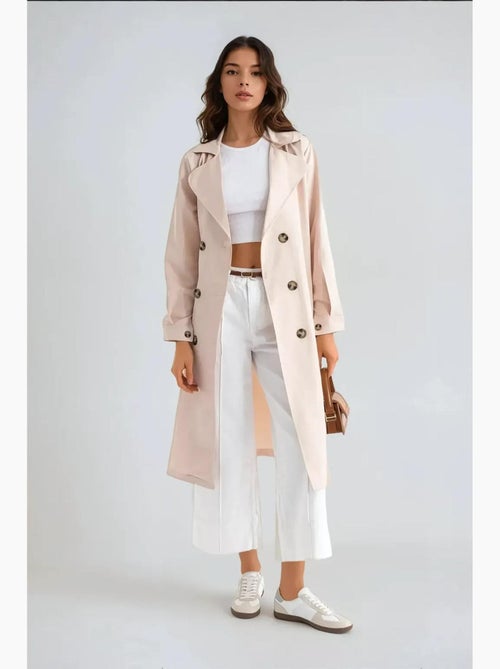 Trench coat lungo doppiopetto con cintura hiccup - Kiabi Trench coat lungo doppiopetto con cintura hiccup - Kiabi