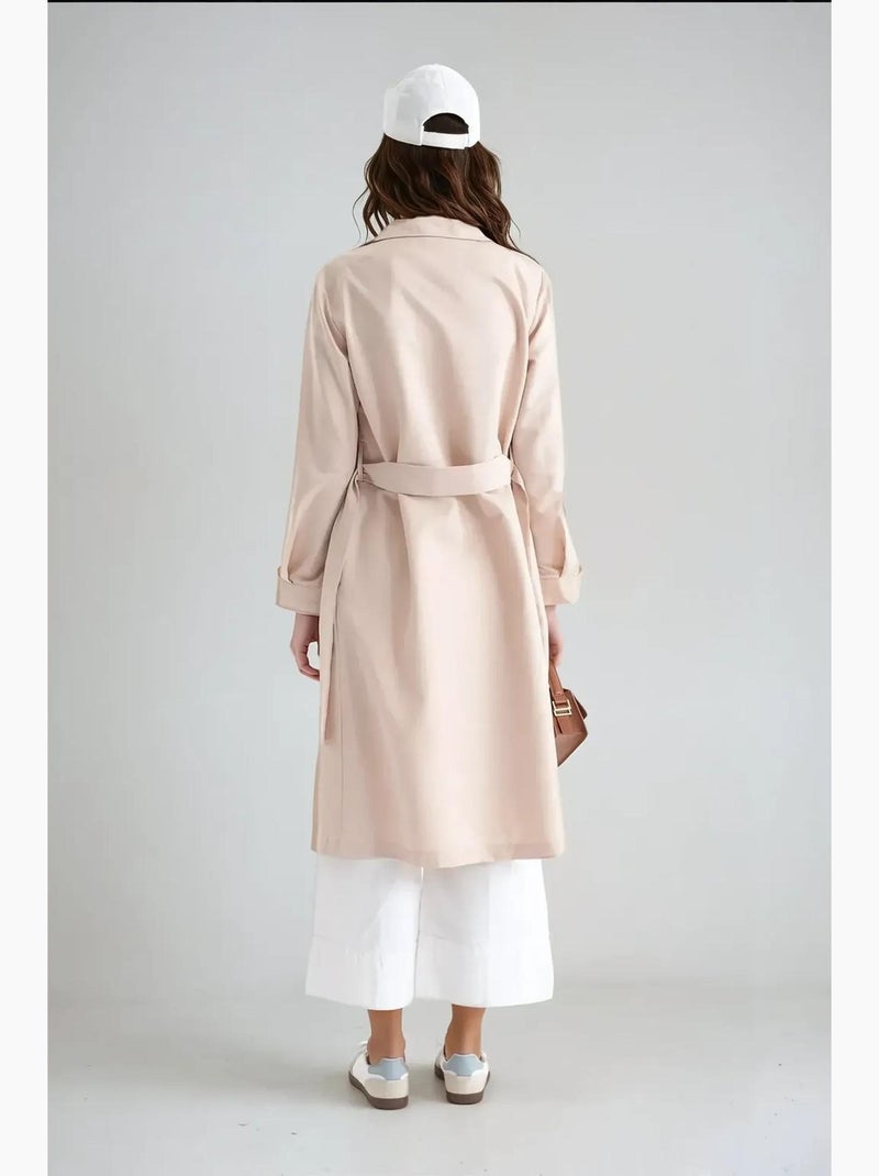 Trench coat lungo doppiopetto con cintura hiccup Beige naturale - Kiabi