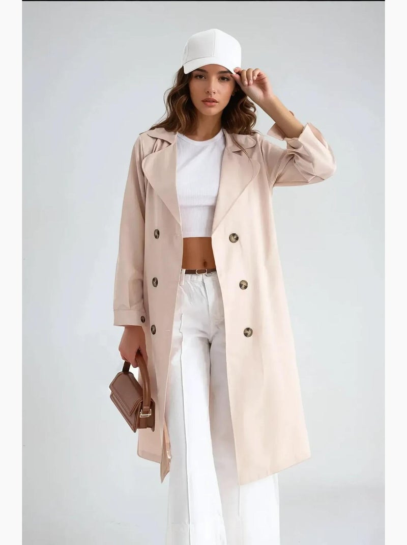 Trench coat lungo doppiopetto con cintura hiccup Beige naturale - Kiabi