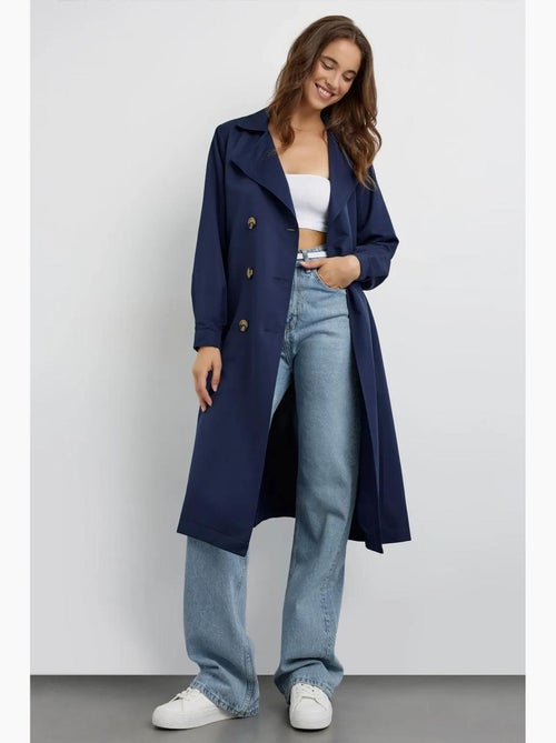 Trench coat lungo doppiopetto con cintura hiccup - Kiabi Trench coat lungo doppiopetto con cintura hiccup - Kiabi