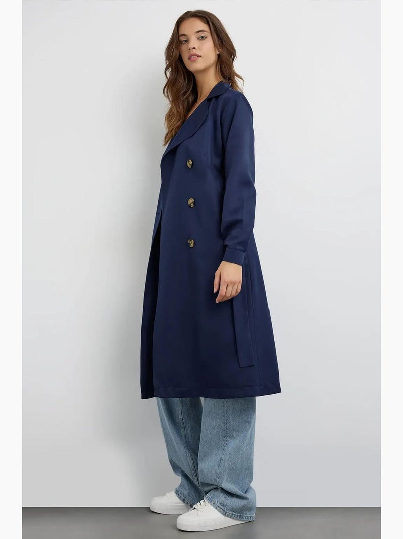 Trench coat lungo doppiopetto con cintura hiccup Blu marino - Kiabi