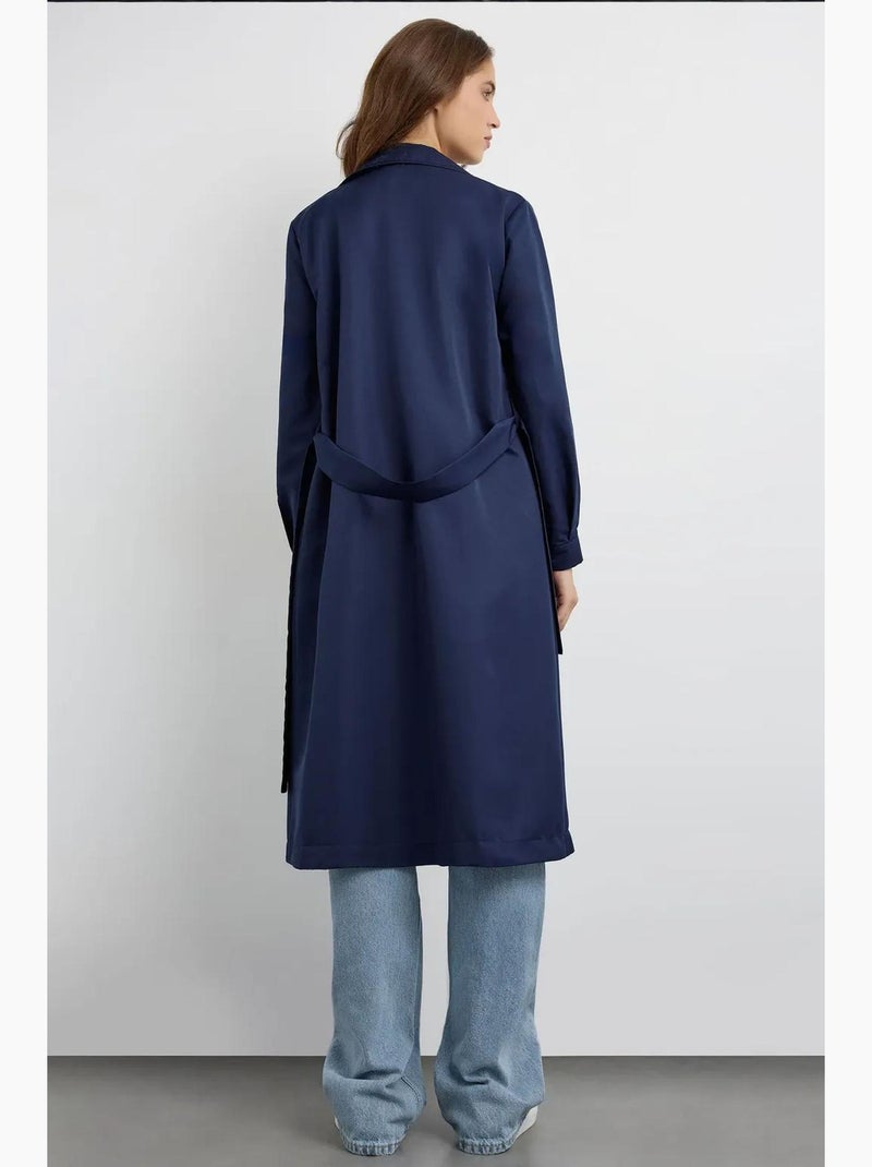 Trench coat lungo doppiopetto con cintura hiccup Blu marino - Kiabi