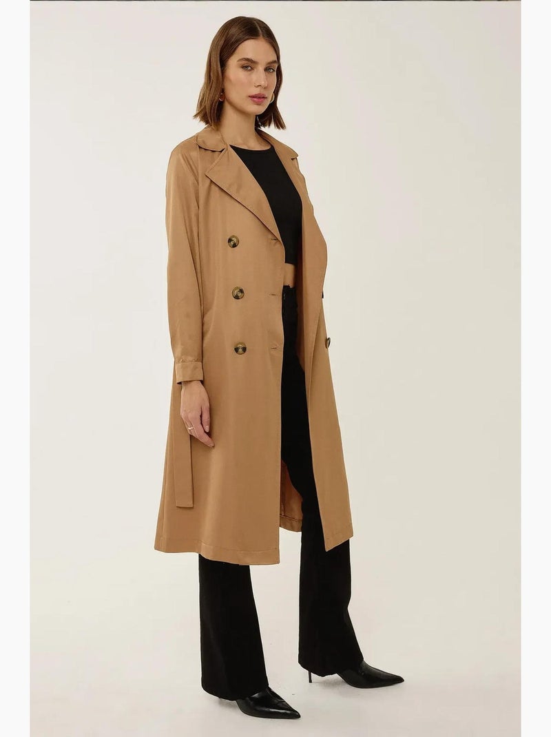 Trench coat lungo doppiopetto con cintura hiccup Cammello - Kiabi