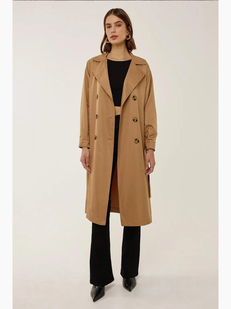 Trench coat lungo doppiopetto con cintura hiccup Cammello - Kiabi