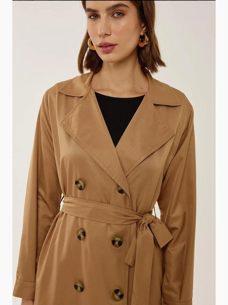 Trench coat lungo doppiopetto con cintura hiccup Cammello - Kiabi