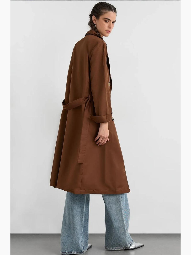 Trench coat lungo doppiopetto con cintura hiccup Marrone - Kiabi