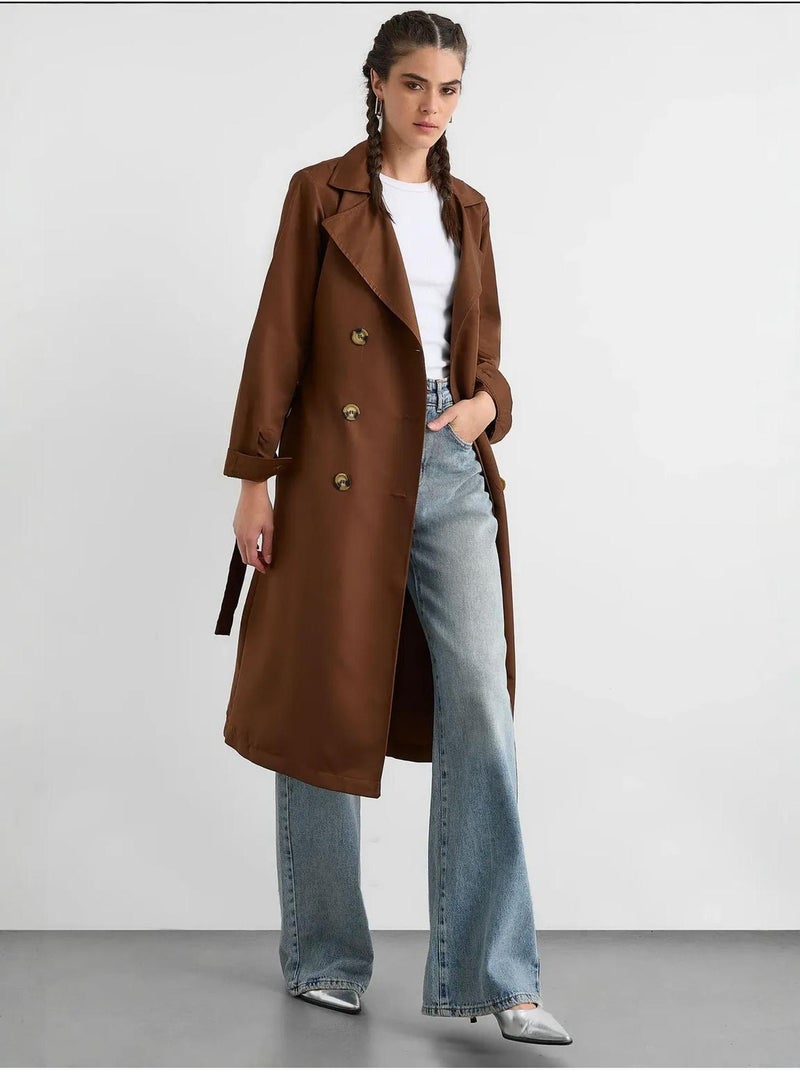 Trench coat lungo doppiopetto con cintura hiccup Marrone - Kiabi