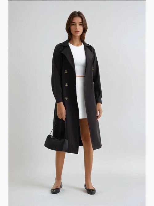 Trench coat lungo doppiopetto con cintura hiccup - Kiabi Trench coat lungo doppiopetto con cintura hiccup - Kiabi