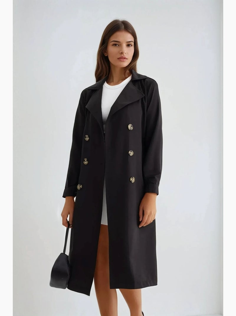 Trench coat lungo doppiopetto con cintura hiccup Nero - Kiabi