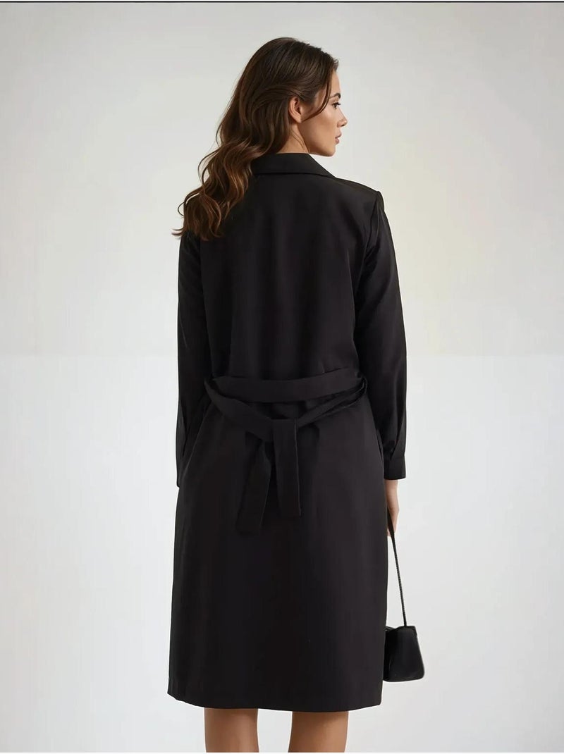 Trench coat lungo doppiopetto con cintura hiccup Nero - Kiabi