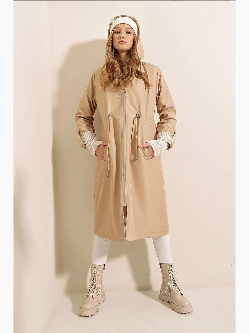 Trench coat lungo in poliestere con cappuccio bdart Beige argilla - Kiabi