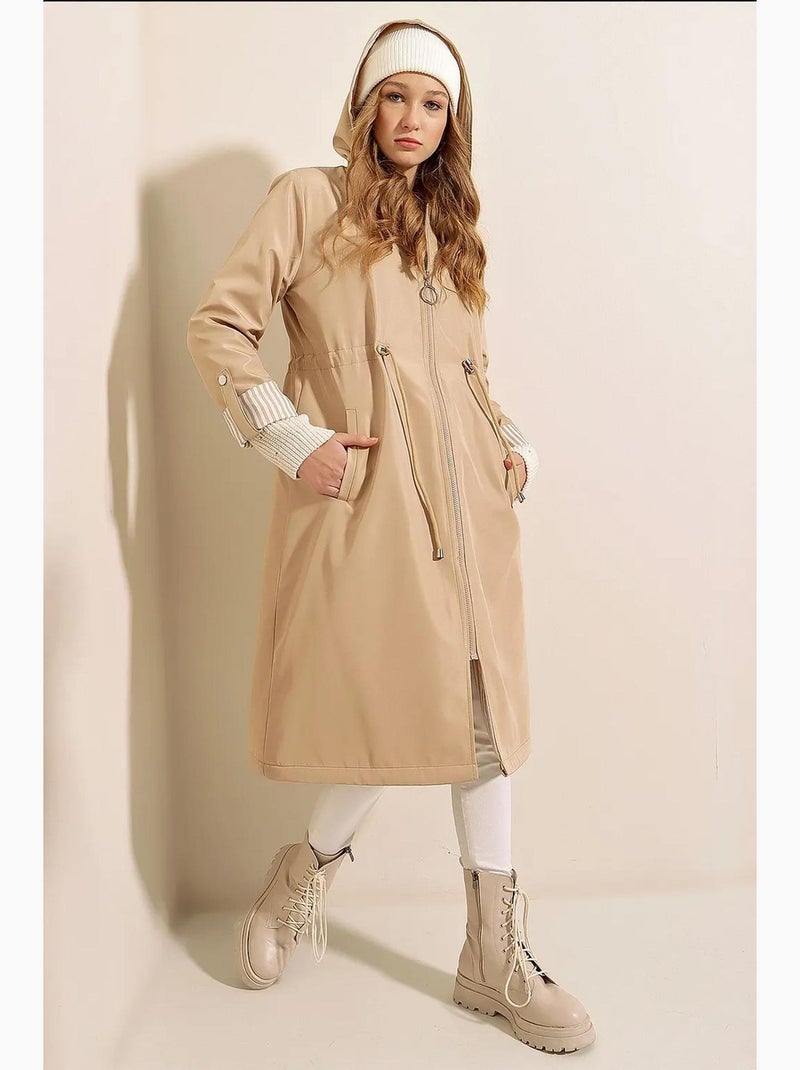 Trench coat lungo in poliestere con cappuccio bdart Beige argilla - Kiabi