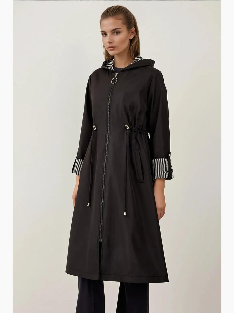Trench coat lungo in poliestere con cappuccio bdart Nero - Kiabi