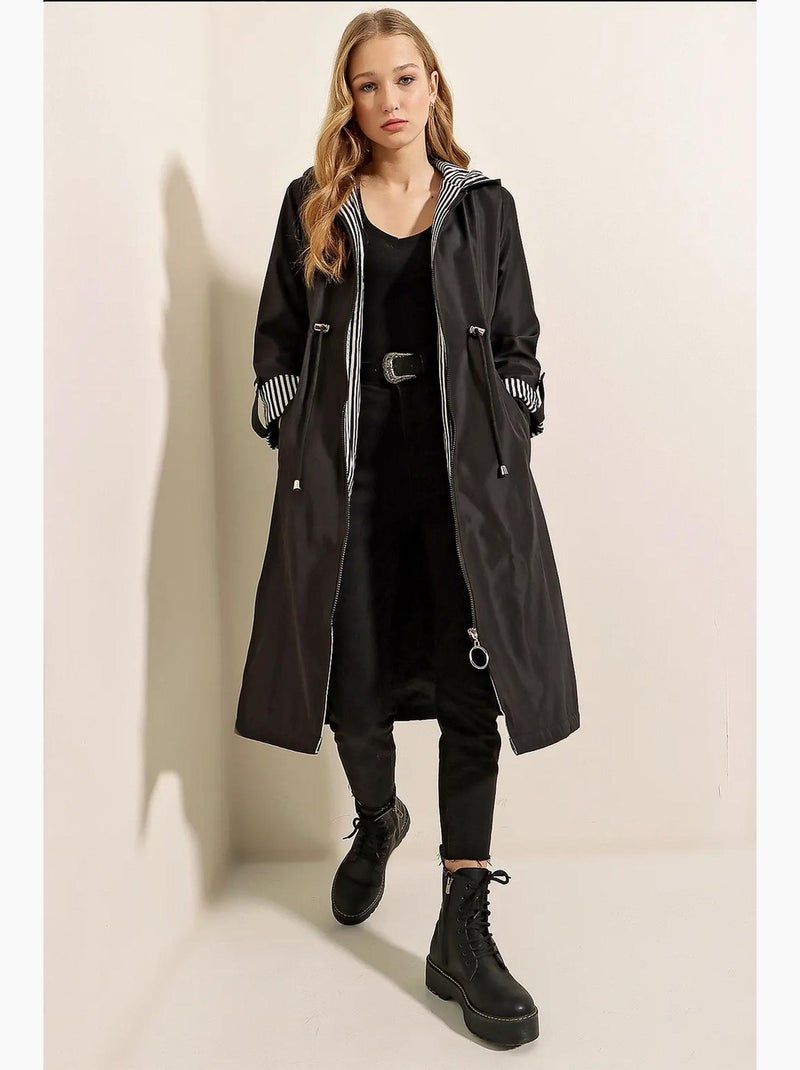 Trench coat lungo in poliestere con cappuccio bdart Nero - Kiabi
