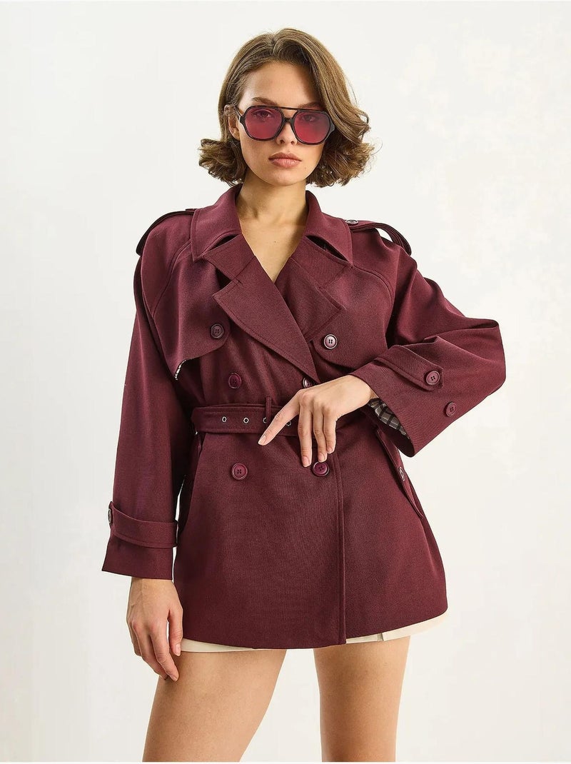 Trench coat midi in misto cotone con chiusura a bottoni lucci Rosso bordeaux - Kiabi