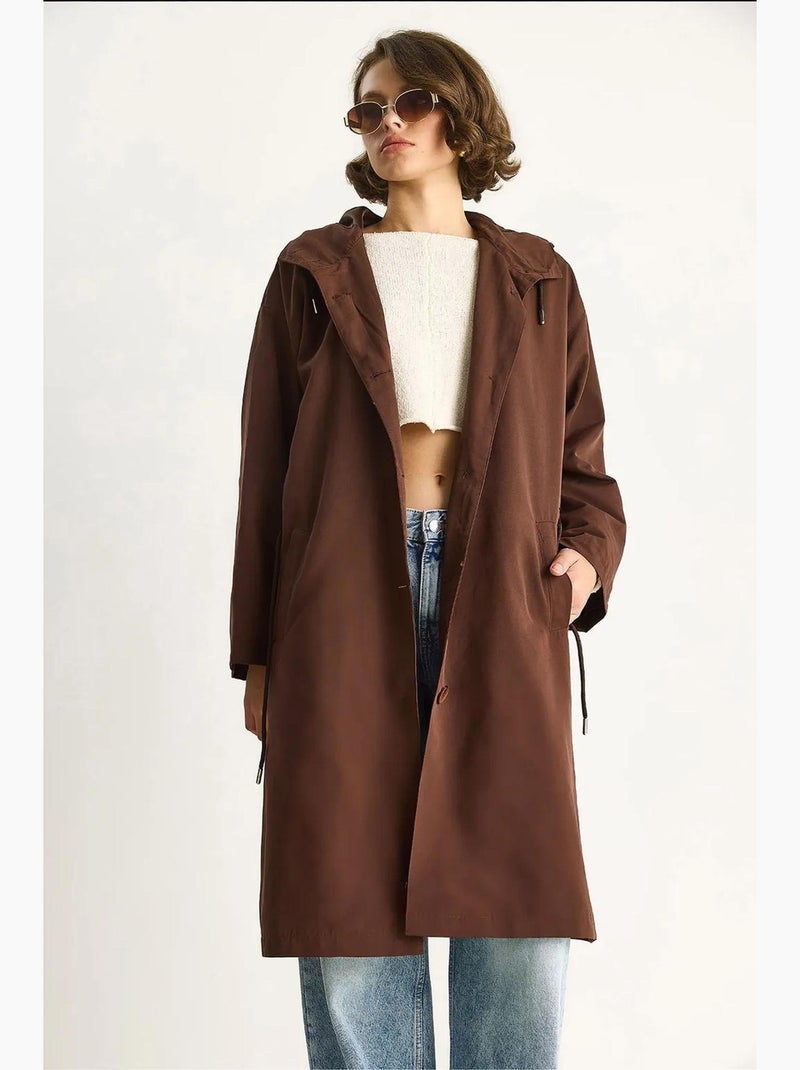 Trench coat midi oversize con collo a scialle lucci Marrone scuro - Kiabi